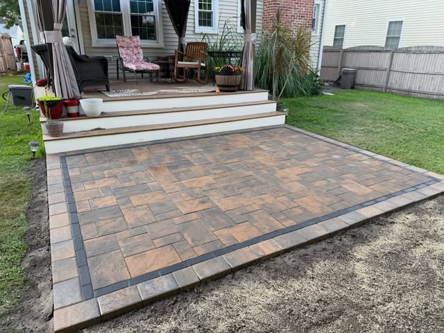 A completed G3 masonry patio